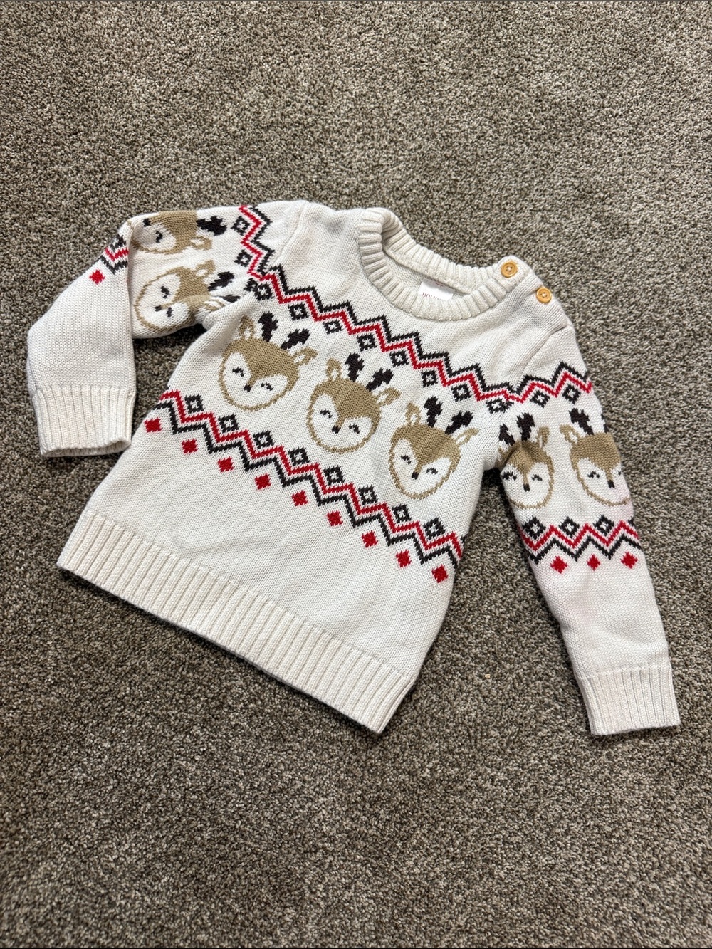 Holiday Time Cream Knit Toddler Sweater with Button Shoulder